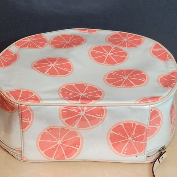 Kate Spade Pucker Up PVC Makeup Bag Round Top Handle Orange Slices 10x12x4 Inch - Picture 5 of 9